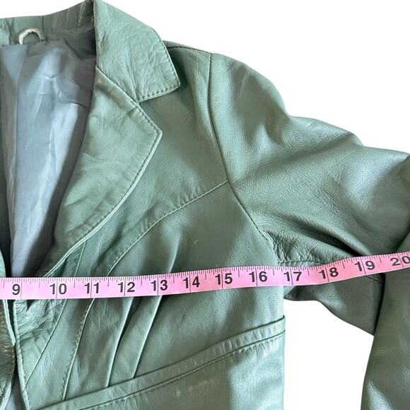 Italian Green Leather Blazer Jacket Women’s EU 44 US 6 - 8) Coat Lined - Picture 6 of 10